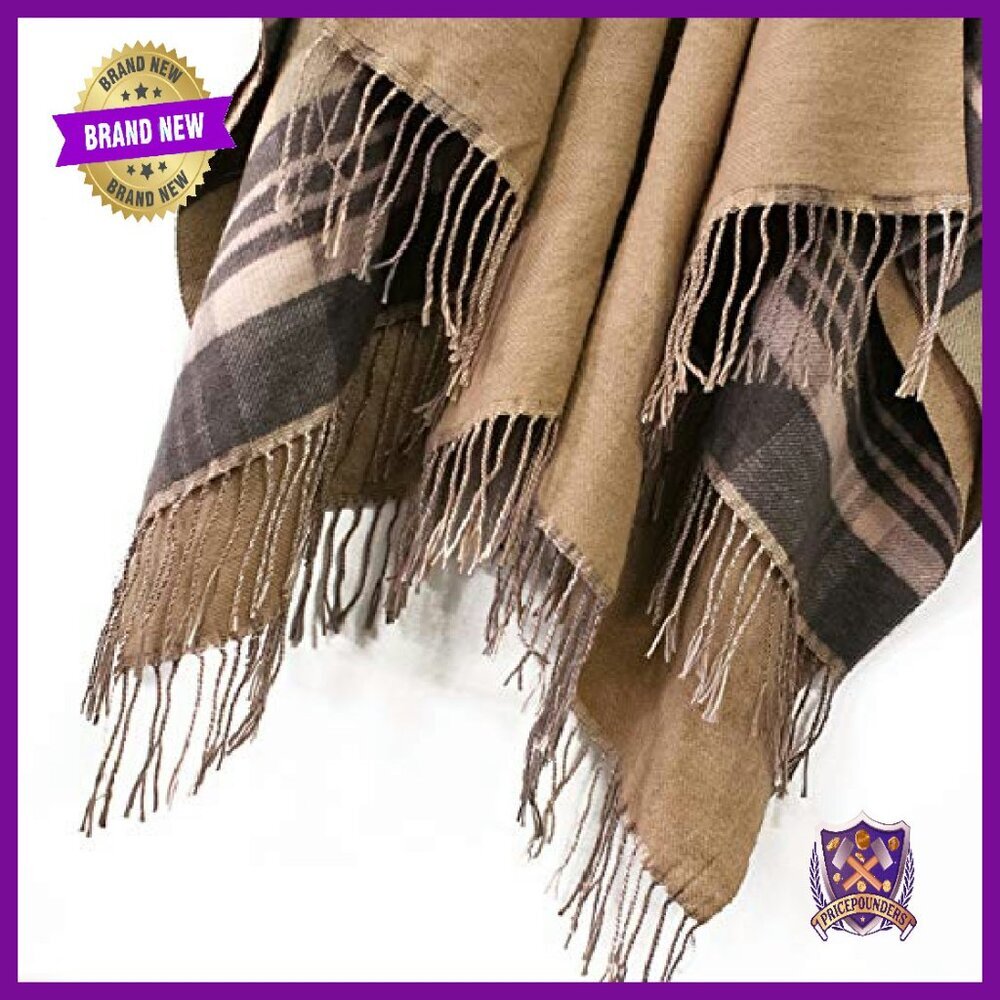 Oversized Winter Poncho Cape Shawl Wrap Cardigan Coat Tassel Hem - Picture 7 of 8